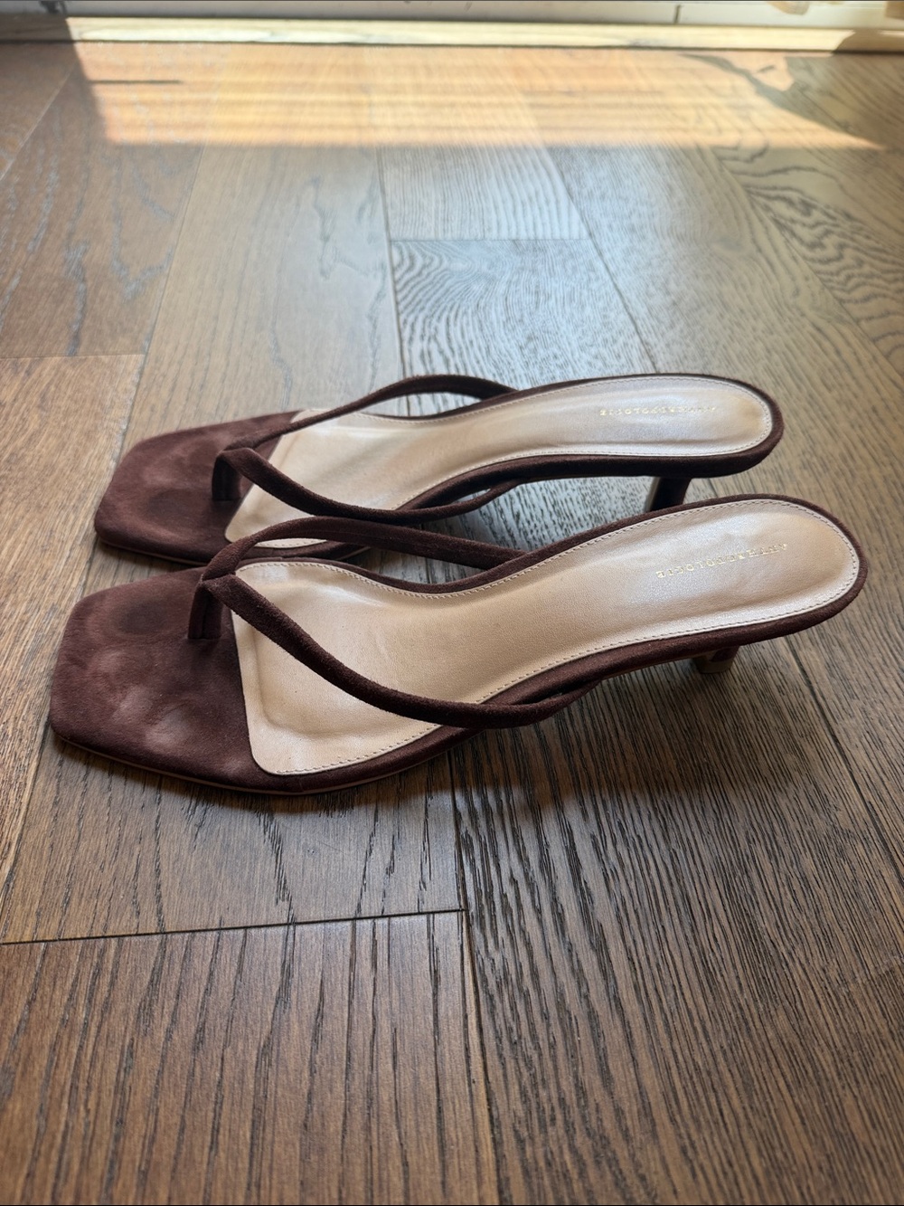Anthropologie Brown Strappy Kitten Heel Sandals